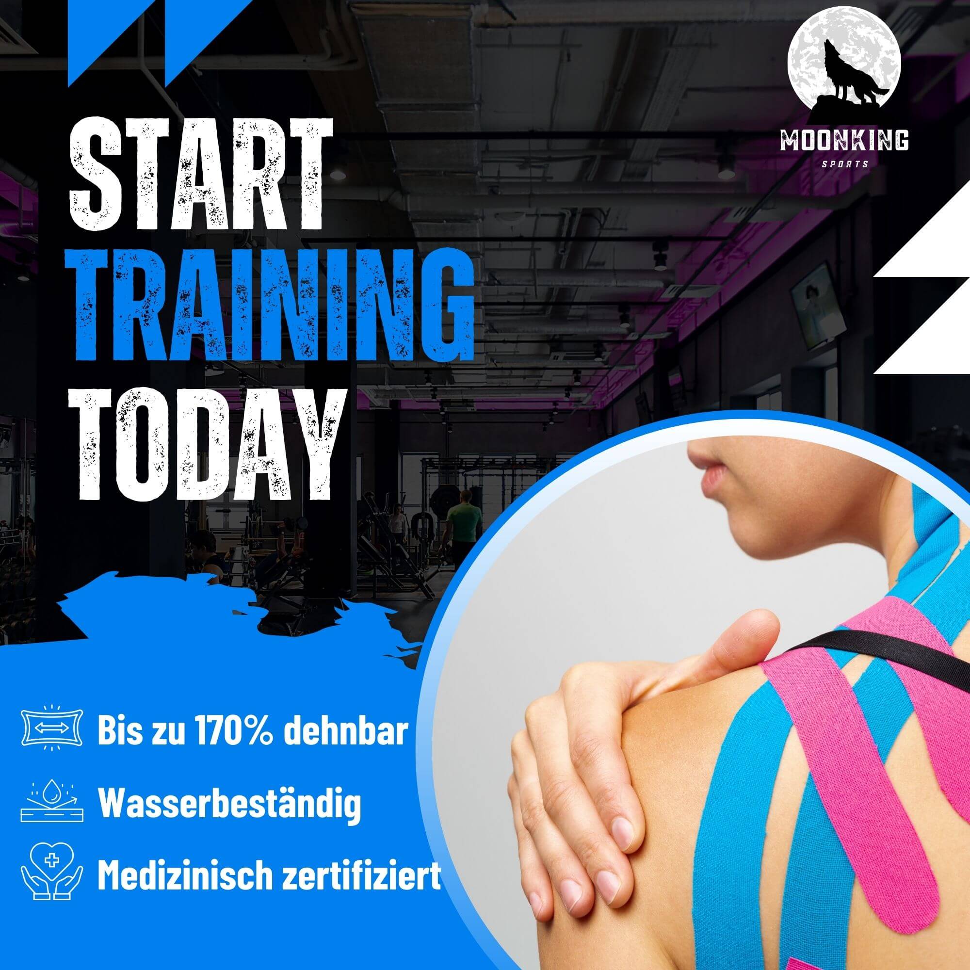 Kinesiotape ist bis zu 170% dehnbar, wasserbeständig und medizinisch zertifiziert.