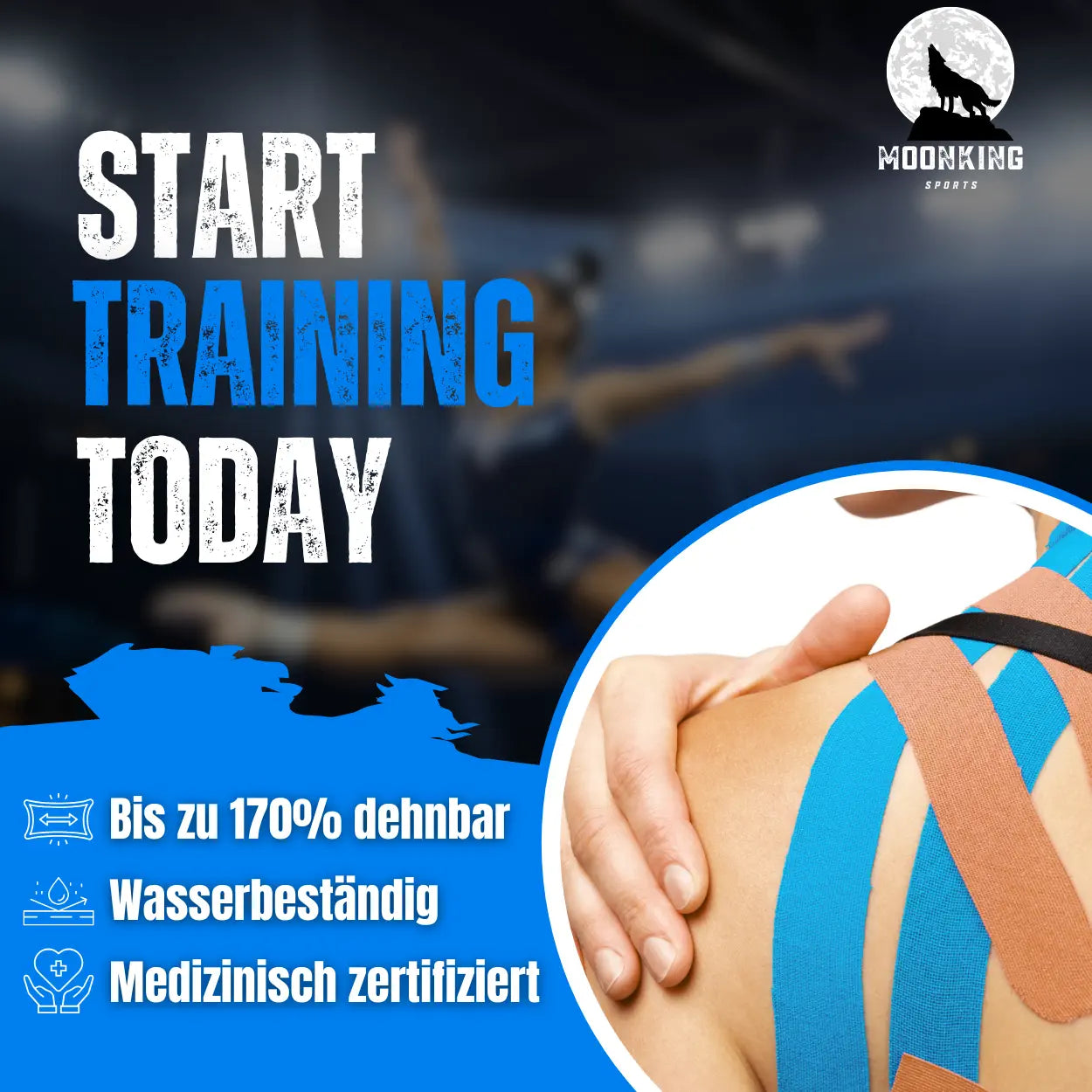 Kinesiologie Tape von MoonKing Sports - Bis zu 170% dehnbar. Jetzt kaufen!
