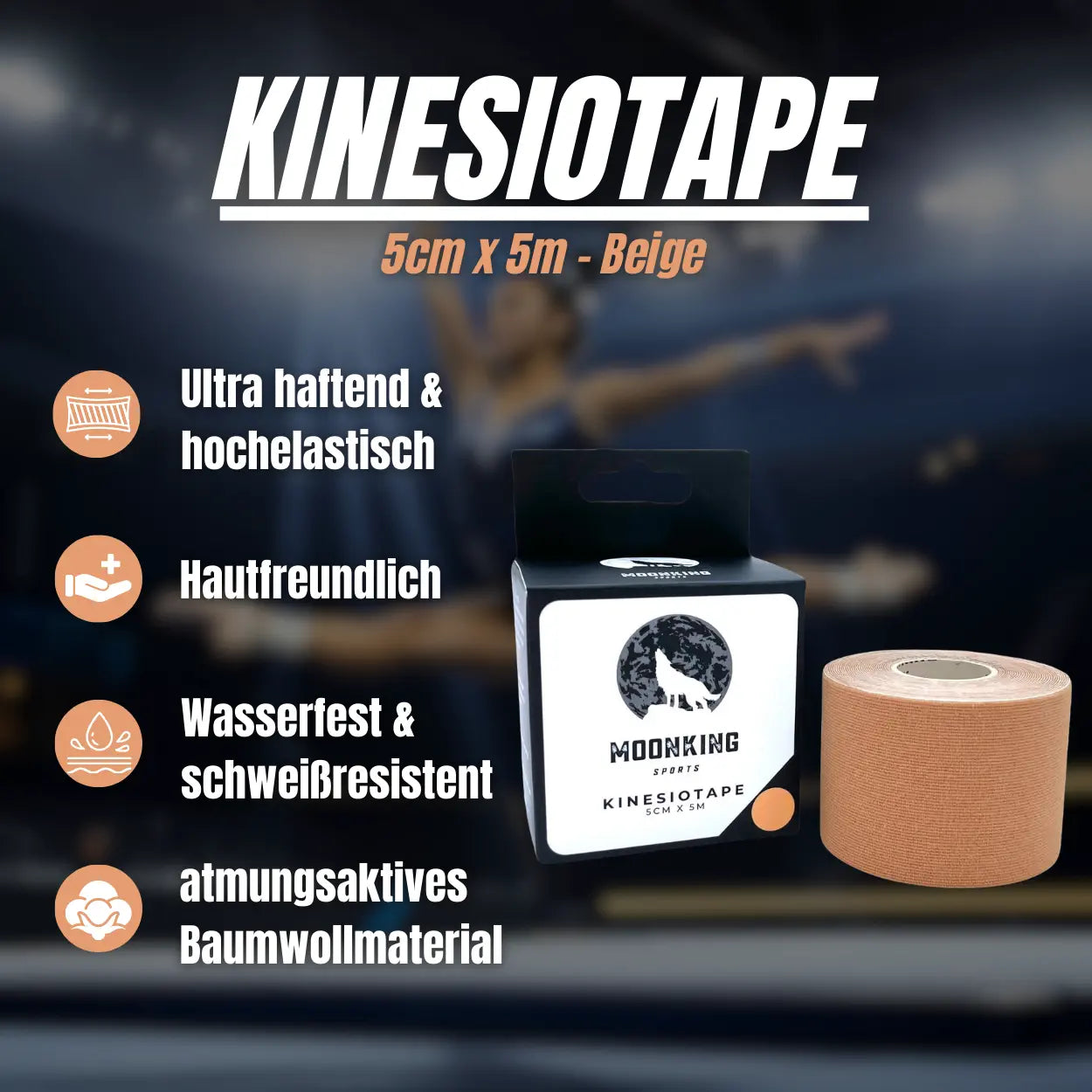 Kinesiologie Tape von MoonKing Sports - 5cm x 5m Beige. Jetzt kaufen!