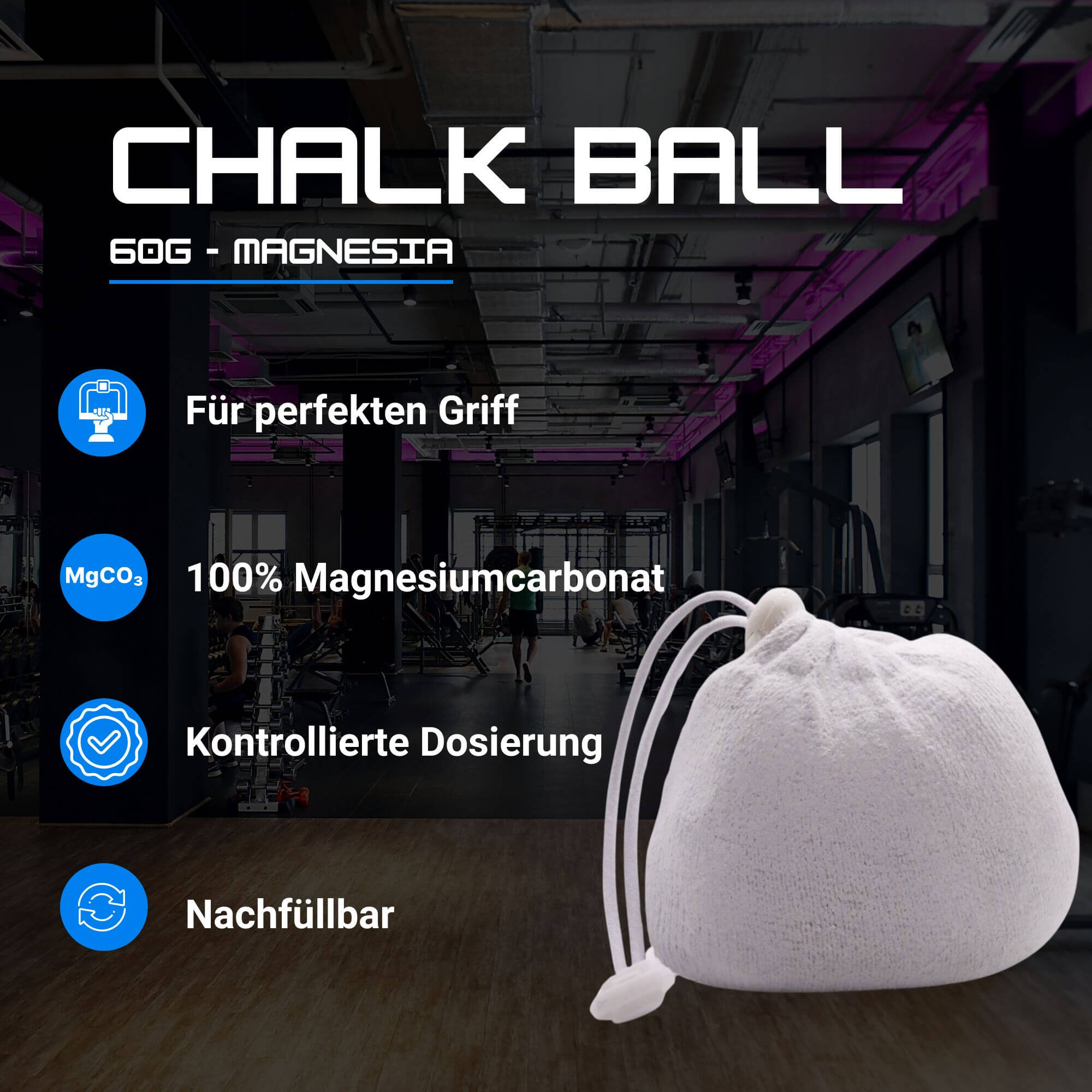 Magnesia als Chalkball, dein Magnesiaball mit 60g purem Chalk.