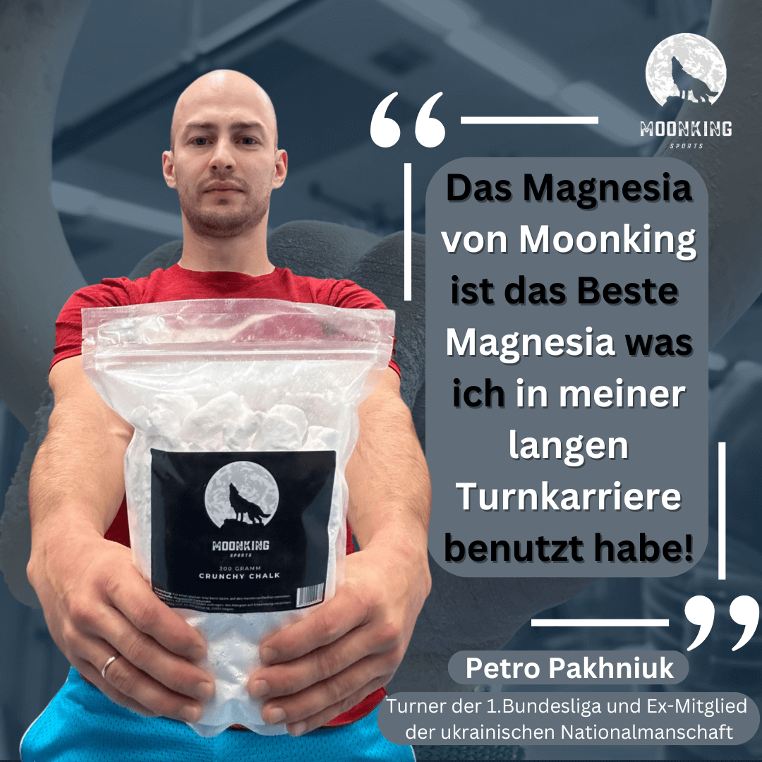 Petro Pakhniuk, ehemaliger Turner der ukrainischen Nationalmannschaft, ist überzeugt von der Qualität von MoonKing Sports. Sein Favorit ist das hochwertige Magnesia. 