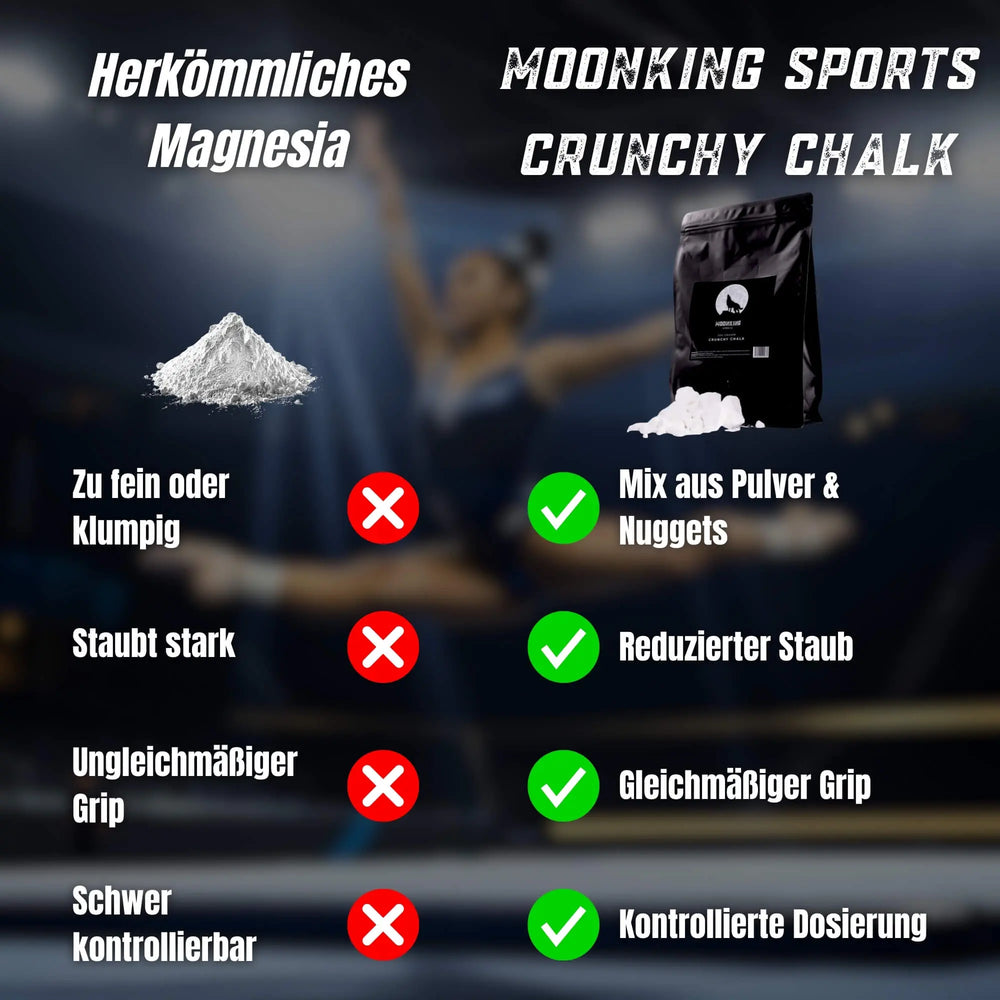 Vergleich zwischen herkömmlichen Magnesia & MoonKing Sports Crunchy Chalk.