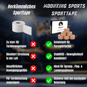 MoonKing Sports Sporttape Beige im Vergleich mit herkömmlichen Tape.